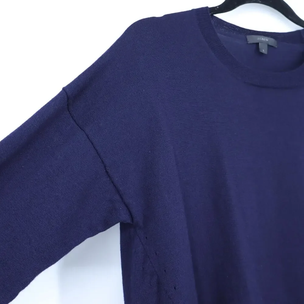 J. CREW Merino Wool Pullover Sweater Navy Lightweight Long Sleeve Women's L